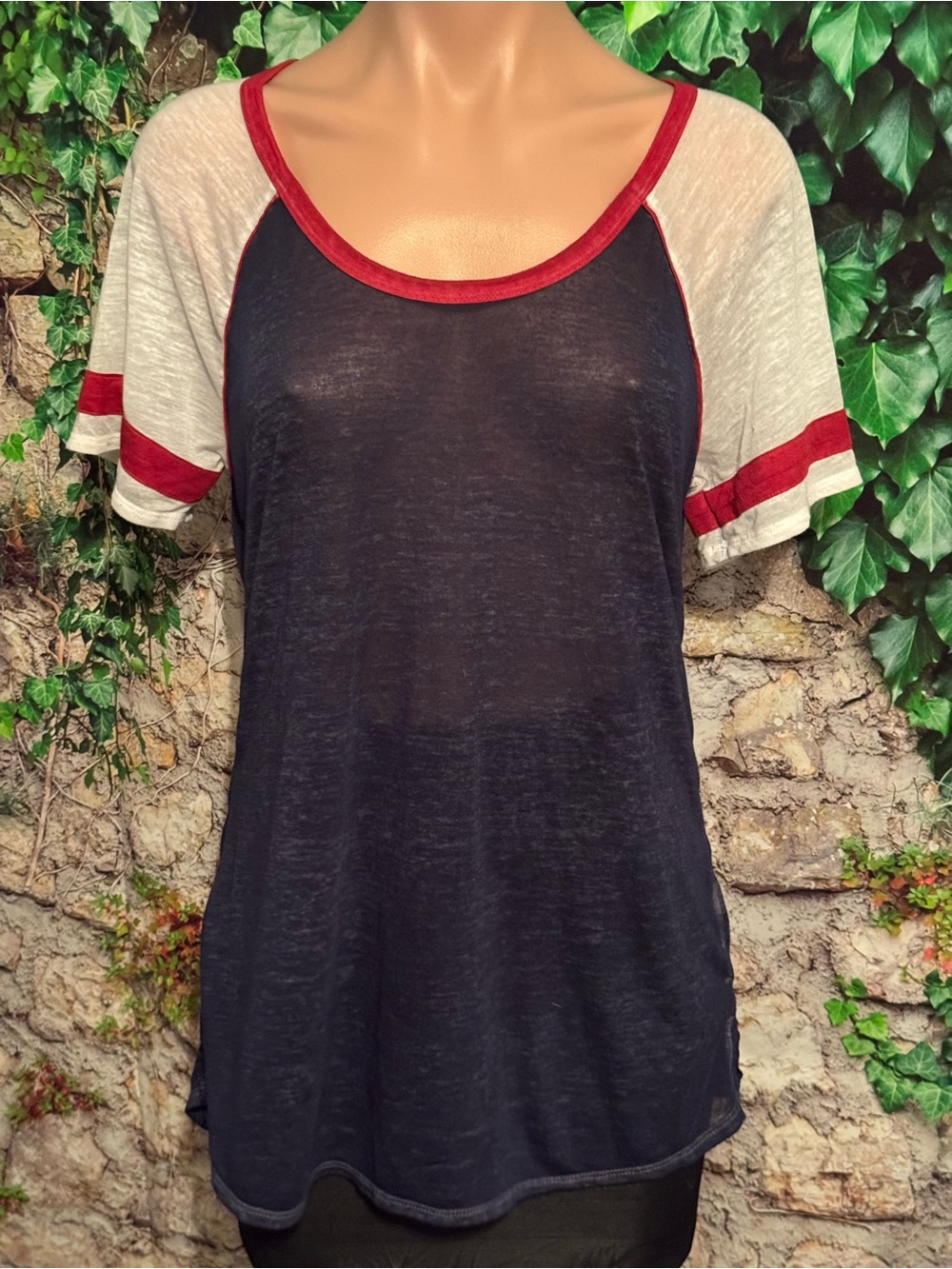 Red White & Blue Short-Sleeve Burnout Raglan Sleeve Shirt